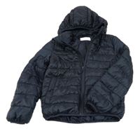 Tmavomodrá prošívaná šusťáková zateplená bunda s odepínací kapucí H&M