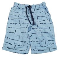 Svetlomodré šušťákové kraťasy s nápismi