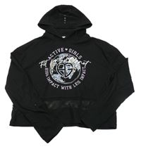 Černá crop mikina s potiskem a kapucí C&A vel. 176