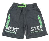 Tmavomodré melírované teplákové kraťasy s nápisem 