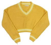 Žltý crop sveter s prúžkami Shein