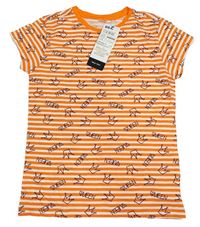 Oranžovo-bílé pruhované tričko s nápisy Zeeman 