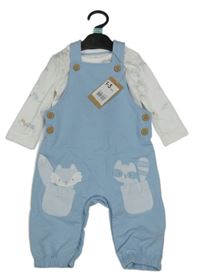 Nové - 2 set - Světlemodré laclové tepláky se zvířátky + bílé body Mothercare