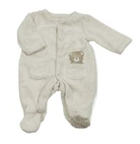 Smotanový zamatový rebrovaný overal s medvedíkom C&A vel. 46