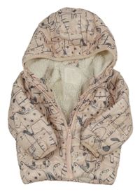 Světlerůžová šusťáková zimní bunda se zvířátky s kapucí F&F