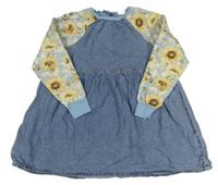 Modré riflovo/teplákové šaty s květy Next