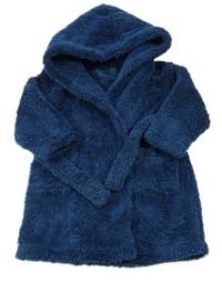 Tmavomodrý chlupatý župan s kapucí Matalan