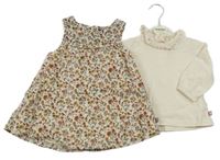 Nové - 2set - Béžové šifonové šaty s kytičkami + triko Sergent Major