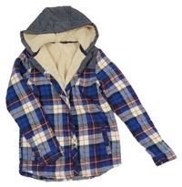 Barevná kostkovaná košilová zateplená bunda s kapucí F&F