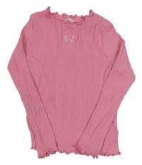 Ružové rebrované tričko s mašlou H&M