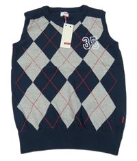 Nové - Tmavomdrá károvaná vesta s číslom Name it