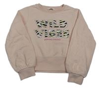 Svetloružová crop mikina s nápisom a kamienkami M&S