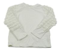 Biele rebrované tričko s řasenými rukávy Shein