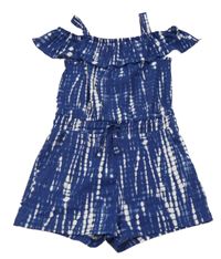 Tmavomodro-bílý vzorovaný kraťasový overal C&A