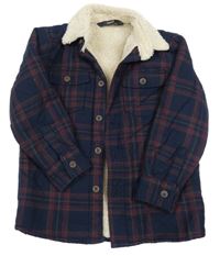 Tmavomodro-vínovo-béžová kockovaná košeľová zateplená bunda George