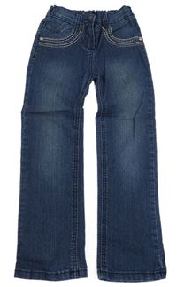 Tmavomodré rifle s výšivkou a kamienkami M&Co.