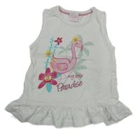 Biela peplum tunika s plameňákem Smile