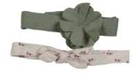 2x - Svetloružová kvetovaná + khaki čelenka s květem