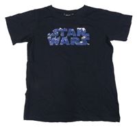 Tmavomodré tričko s nápisem z flitrů - Star Wars 