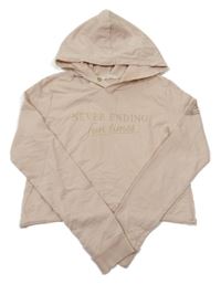 Svetloružová crop mikina s nápisom a kapucňou H&M