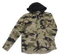 Kaki-čierna army plátenná bunda s odopínacíá kapucňou Bonprix