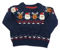 Tmavomodrý sveter so Santy a sobmi C&A