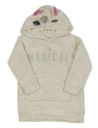 Smotanové chlpaté šaty s kapucí - jednorožec H&M