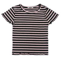 Čierno-bielo-kriklavoě ružové pruhované rebrované crop tričko PRIMARK