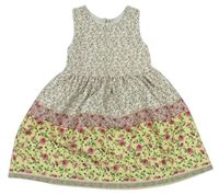 Smetanovo-ružovo-svetložlté vzorované šaty s kvietkami NUTMEG