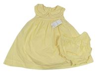 2Set - Vanilkové plátěné šaty s límečkem + kalhotky na plenky s volánky Matalan