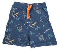 Tmavomodré teplákové kraťasy se zvířátky a palmami PRIMARK