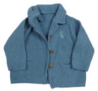 Modro-petrolejový melírovaný propínací svetr s králíčkem - Peter Rabbit a límečkem M&S