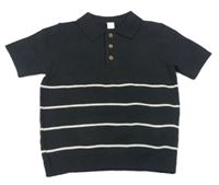 Čierne svetrové polo tričko s bielymi pruhmi zn. M&S