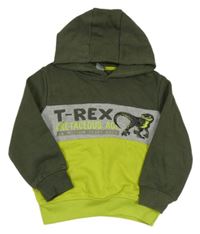 Kaki-sivo-limetková mikina s dinosaurem - T-Rex a kapucňou Kiki&Koko