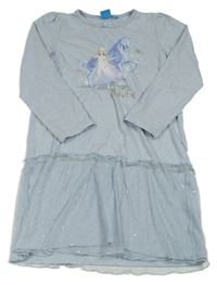 Svetlomodré melírované šaty s Elsou a tylem s bodkami Disney