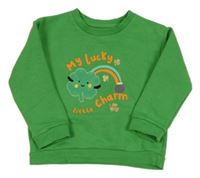 Zelená mikina so čtyřlístkem a dúhou a nápismi PRIMARK