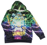 Černo-barevná sportovní mikina s ovladačem a kapsou a kapucí