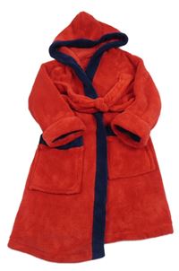 Červeno-tmavomodrý plyšový župan s kapucňou cool KIDZ