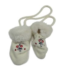 Smetanové rukavice s kvietkom a kožešinou a šňůrkou OBaïBi