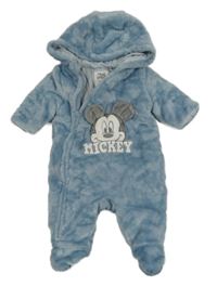 Modrá chlpatá zateplená kombinéza s Mickey a kapucňou C&A