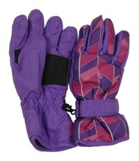 Fialovo-růžovo-tmavorůžové vzorované šusťákové zimní prstové rukavice PUSBLU