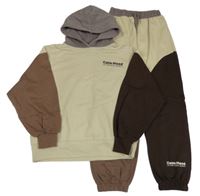 2Set - Smetanovo-hnědo-tmavohnědá mikina s nápisy a kapucí + tepláky ZARA