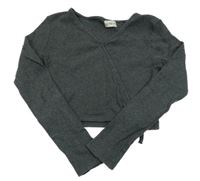 Tmavošedé melírované žebrované crop triko s mašlí F&F