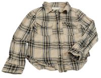 Světlehnědo-smetanovo-tmavomodro-hnědá kostkovaná halenka MILKCOPENHAGEN