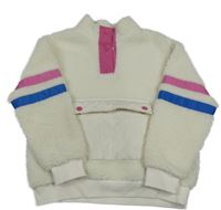 Smetanová huňatá mikina s kapsou a pruhy PRIMARK