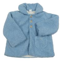 Modrý huňatý zateplený kabátek s golierikom