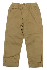 Nové - hnědé chino plátěné kalhoty s úpletovým pasem St. Bernard