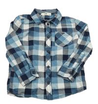 Modro-tmavomodro-biela kockovaná vzorovaná košeľa C&A