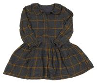 Tmavošedo/černo-hnědé kostkované propínací teplé šaty s límečkem George