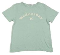 Mentolové tričko s nápisom a motýlkom H&M